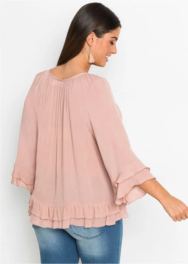 Túnica de viscosa sostenible con bordado Rosa claro