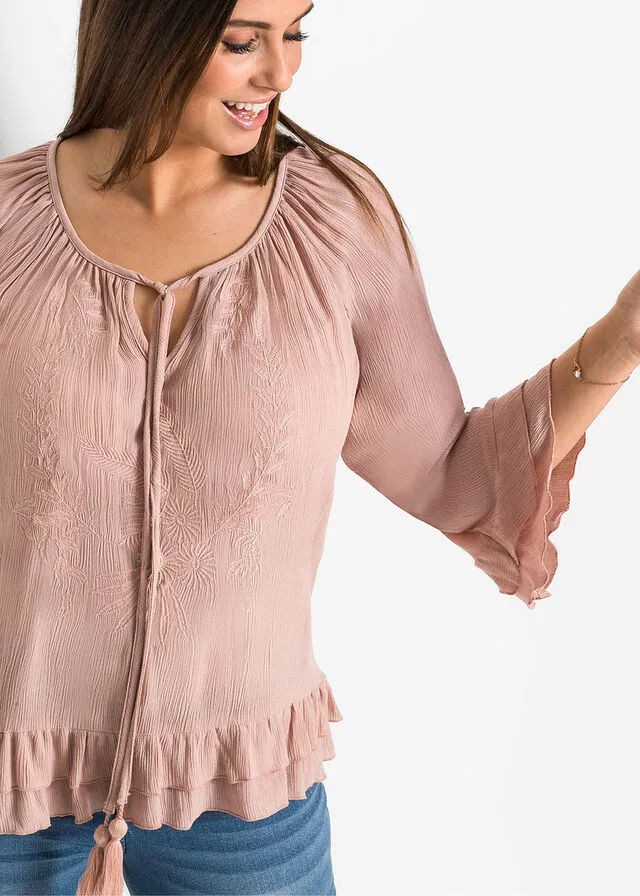 Túnica de viscosa sostenible con bordado Rosa claro