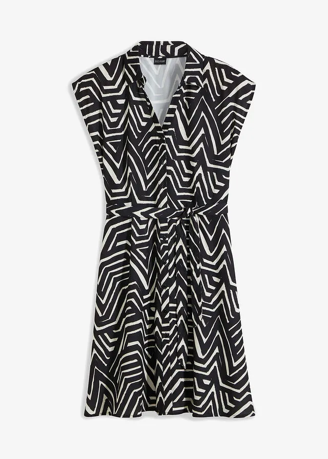 VESTIDO CAMISERO ANTRACITACREMA CON ESTAMPADO GRáFICO