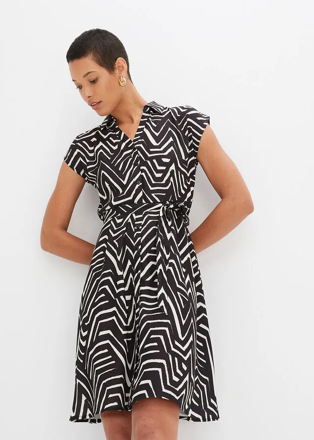 VESTIDO CAMISERO ANTRACITACREMA CON ESTAMPADO GRáFICO