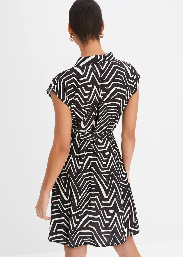 VESTIDO CAMISERO ANTRACITACREMA CON ESTAMPADO GRáFICO