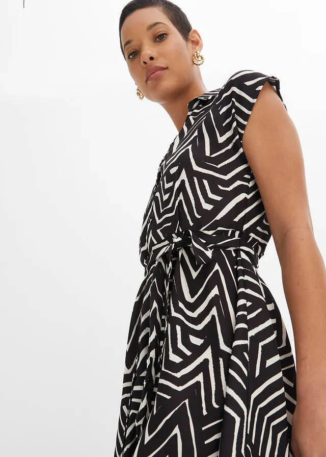 VESTIDO CAMISERO ANTRACITACREMA CON ESTAMPADO GRáFICO