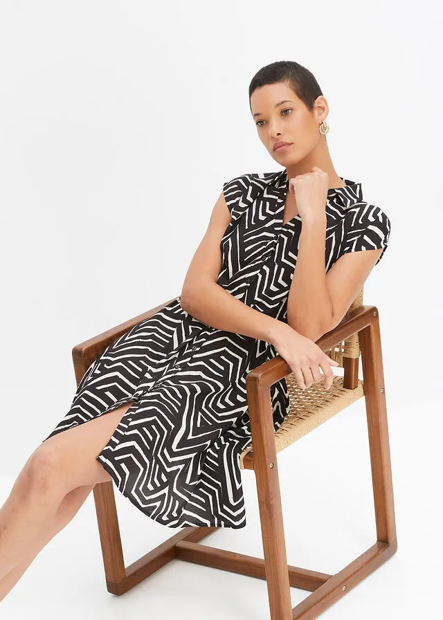 VESTIDO CAMISERO ANTRACITACREMA CON ESTAMPADO GRáFICO