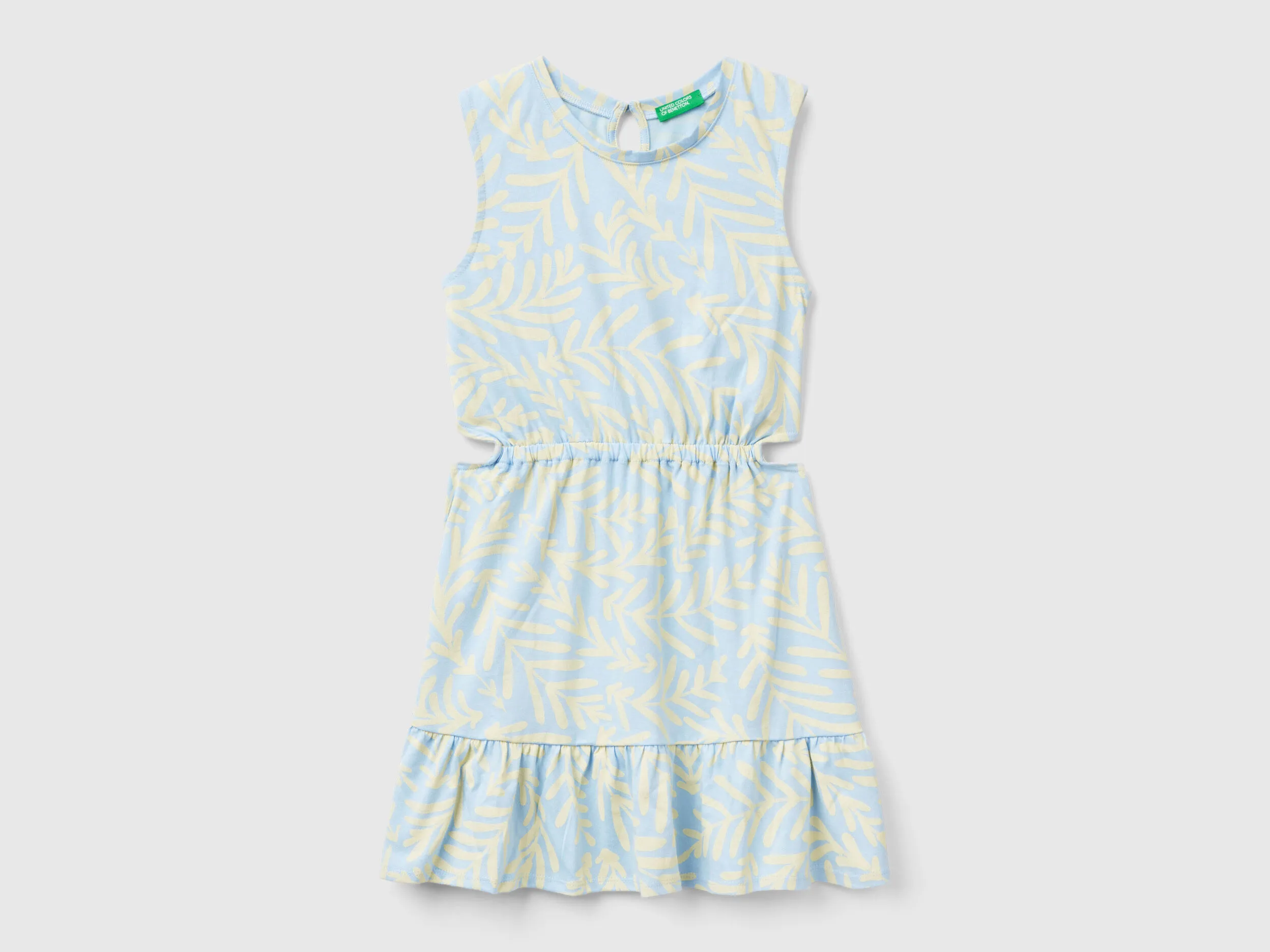 Vestido celeste con estampado tropical