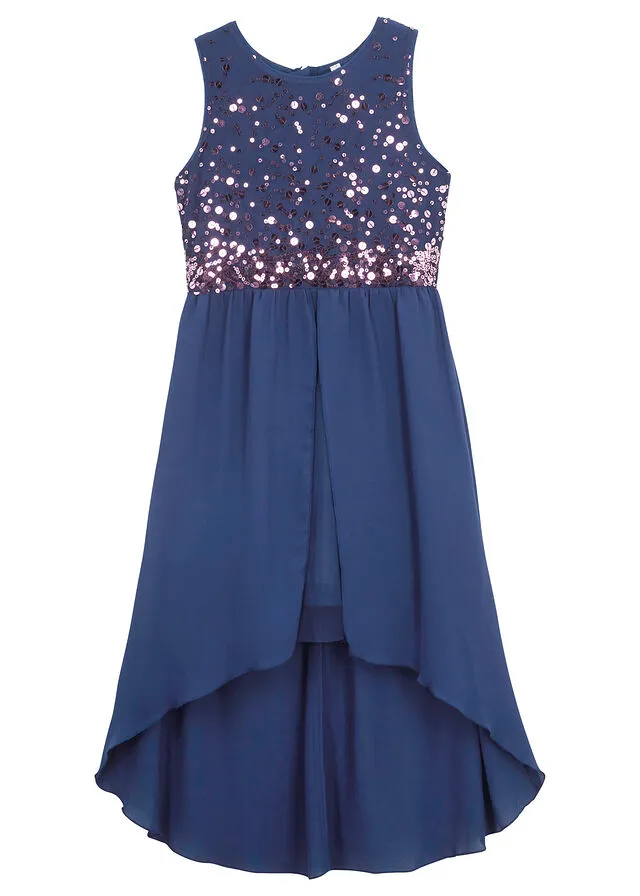 Vestido de fiesta para niñas con cola de tul. Azul noche