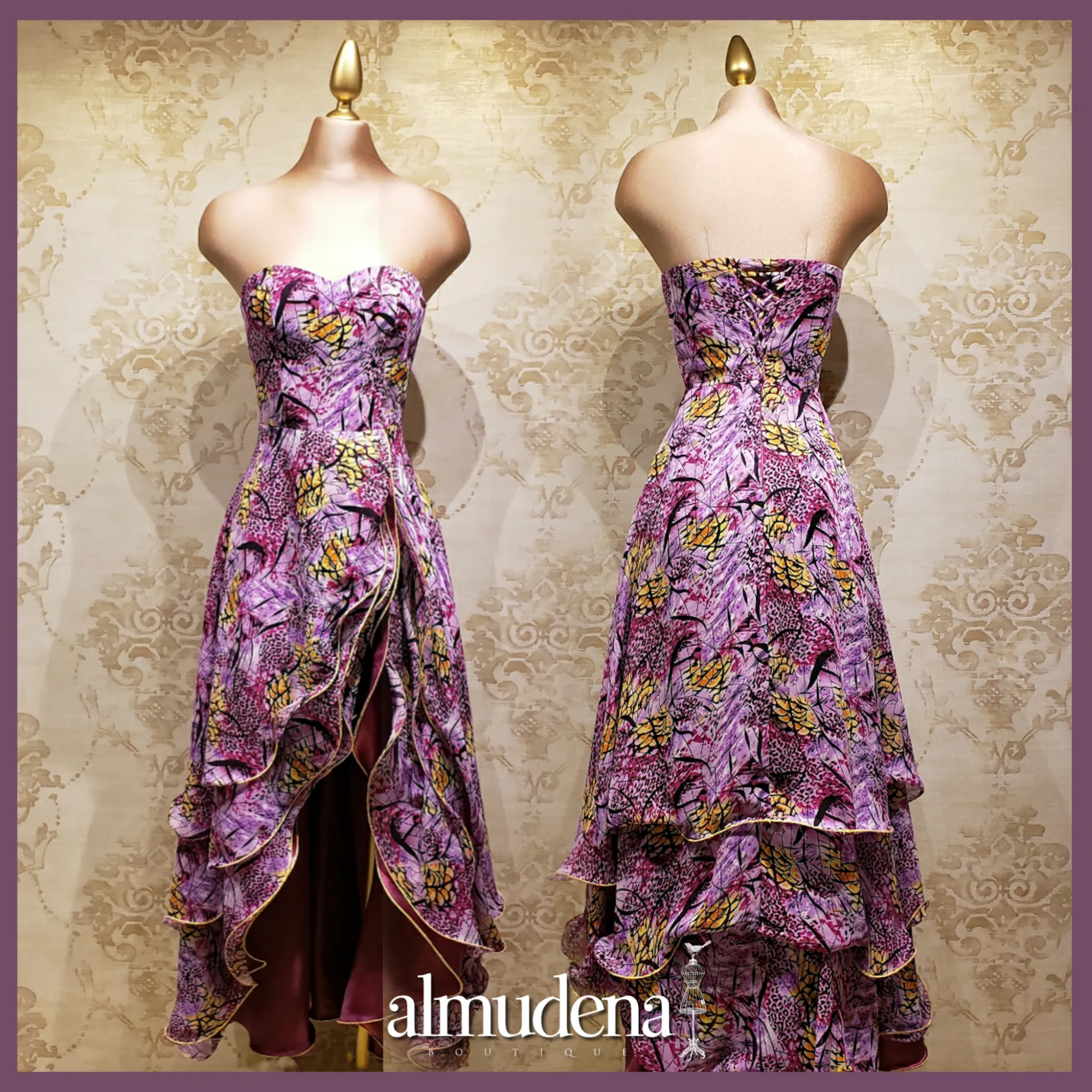 Vestido Fiusha Largo con Estampado Rosa