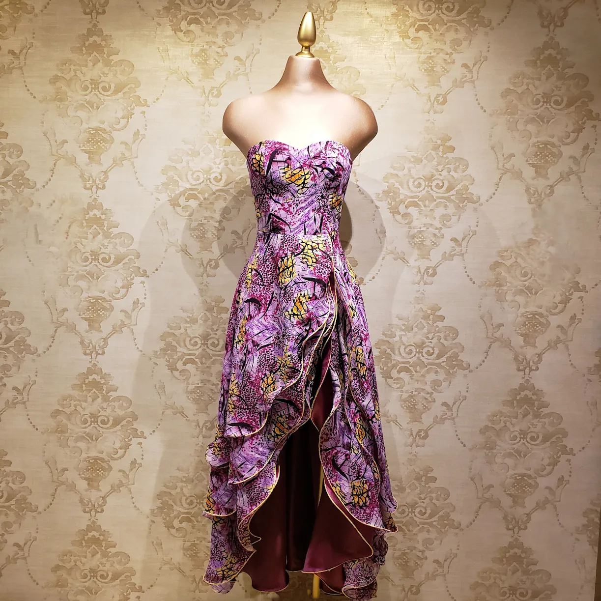 Vestido Fiusha Largo con Estampado Rosa