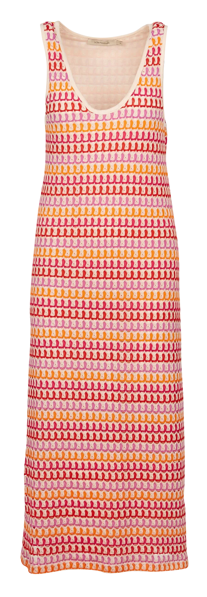 Vestido largo recto de fibras recicladas con cuello redondo en naranja