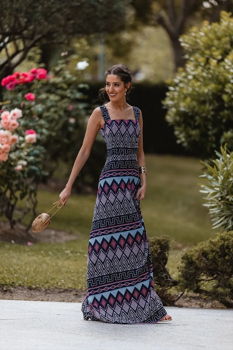 Vestido largo étnico lazada espalda Saona