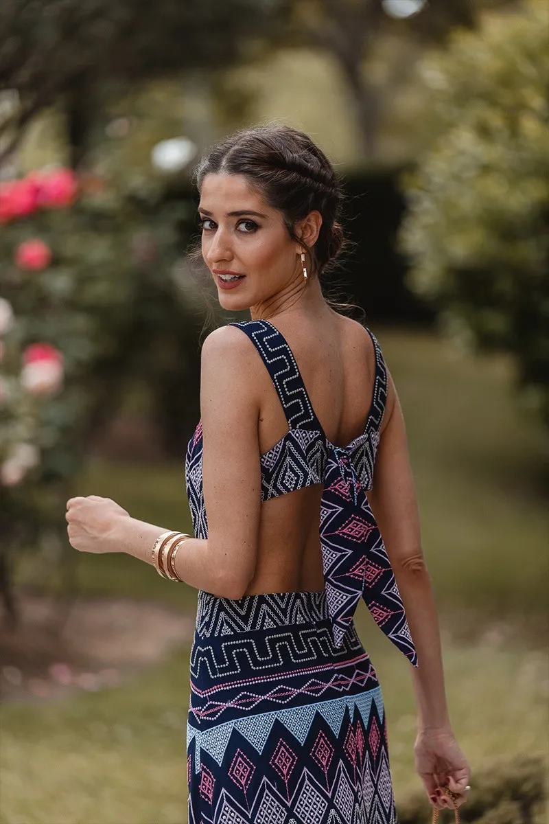Vestido largo étnico lazada espalda Saona