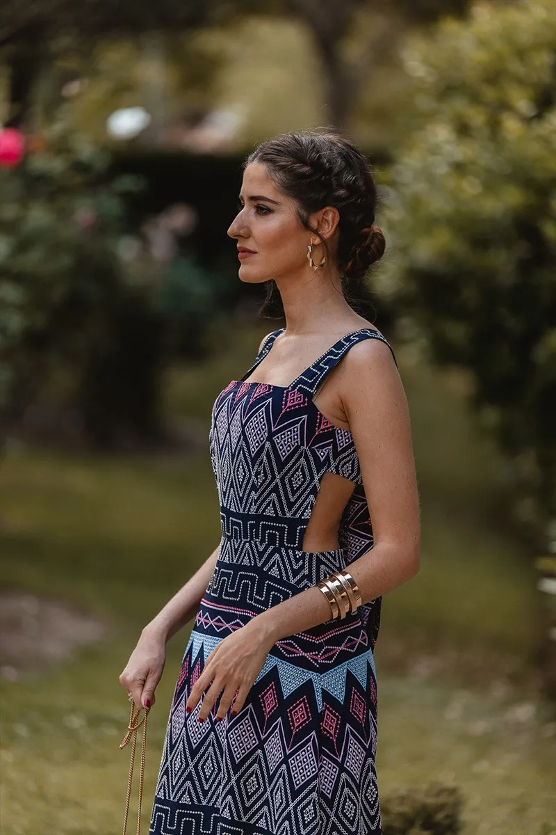 Vestido largo étnico lazada espalda Saona