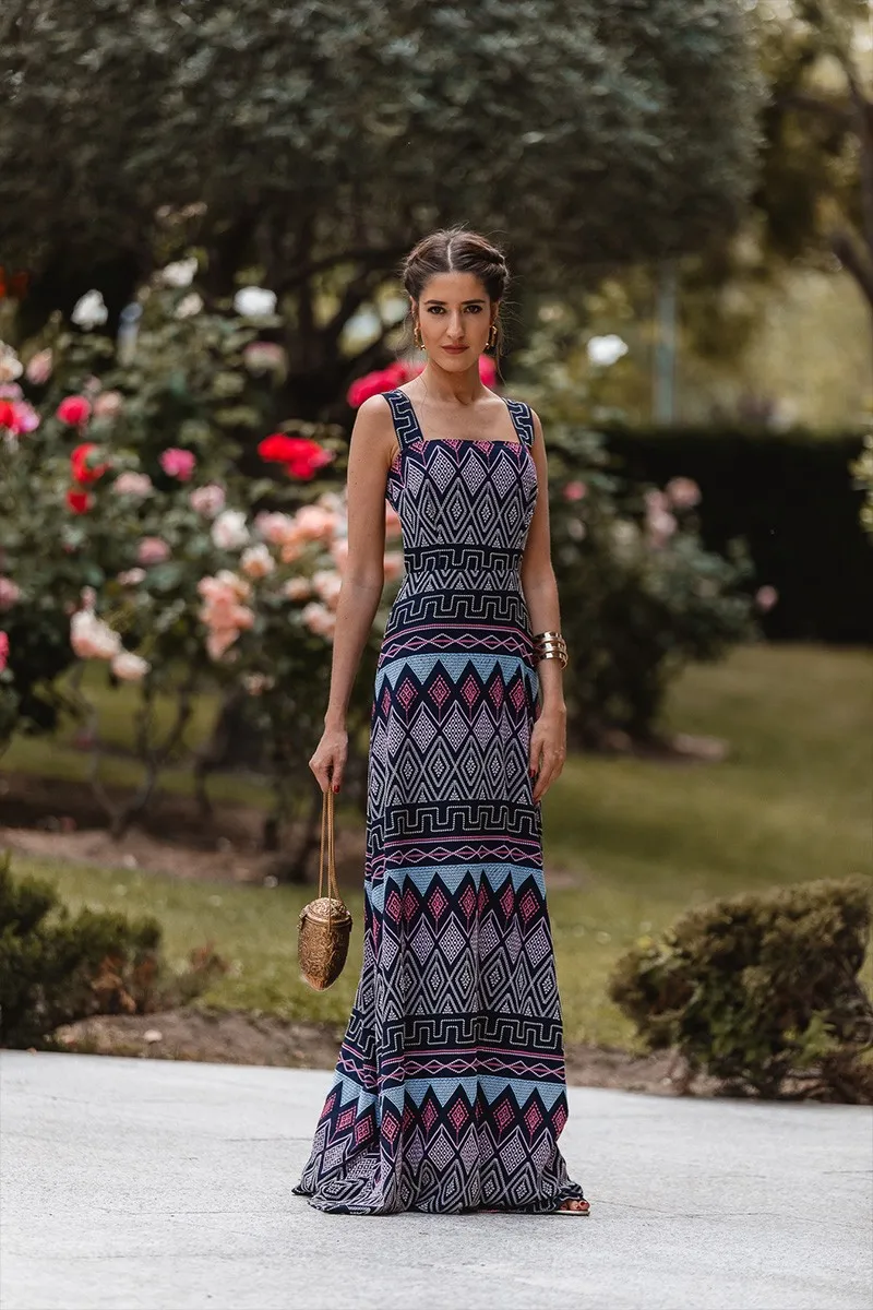 Vestido largo étnico lazada espalda Saona