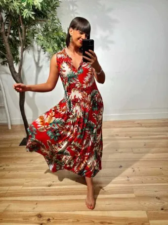 Vestido Lazada Estampado MONZANE Rojo