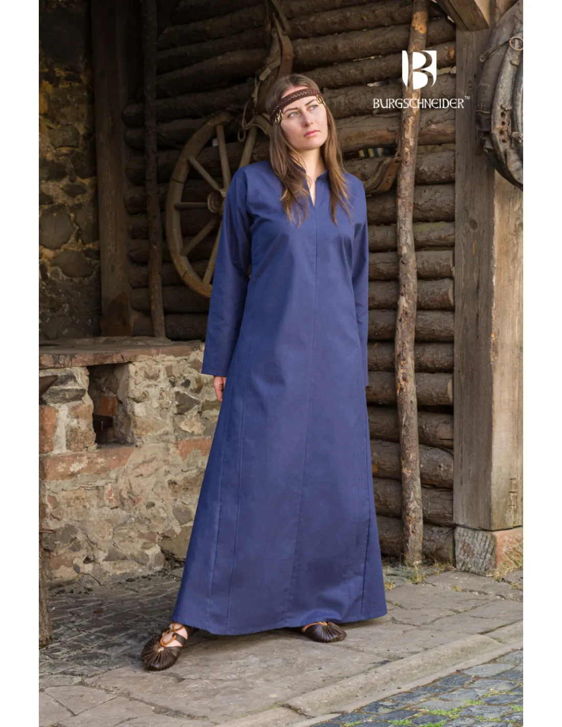 Vestido medieval largo modelo Rus Marzena, Azul oscuro