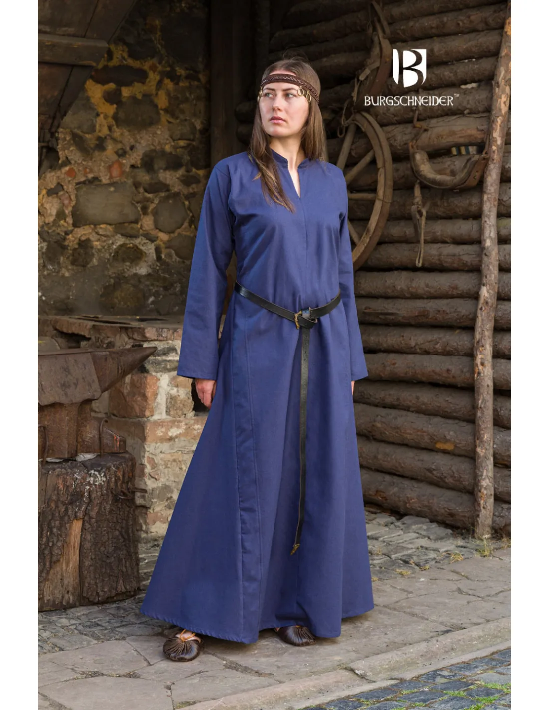Vestido medieval largo modelo Rus Marzena, Azul oscuro