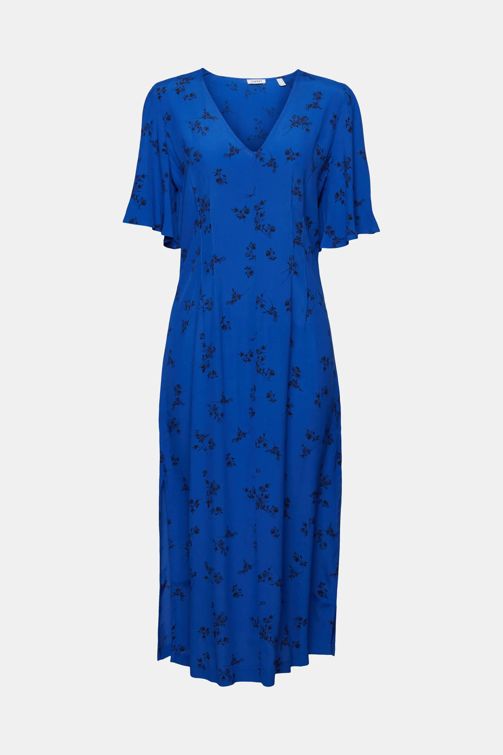 Vestido midi estampado con cuello en pico