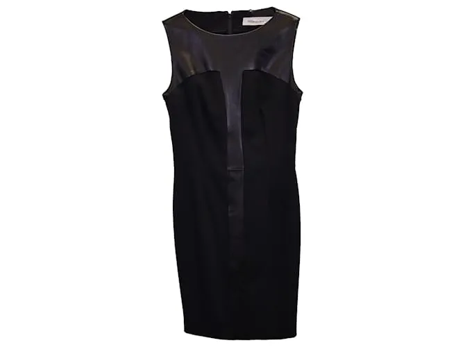Vestido midi Yves Saint Laurent en cuero negro 