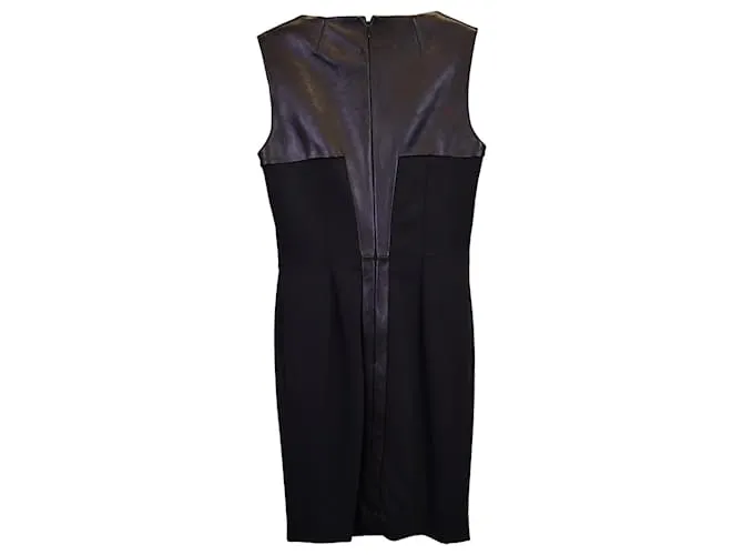 Vestido midi Yves Saint Laurent en cuero negro 