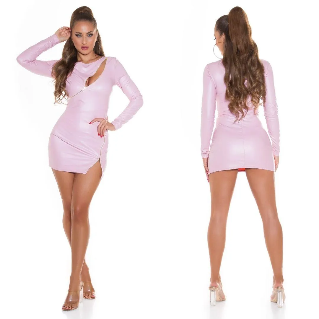 Vestido pegadito imitación piel rosa