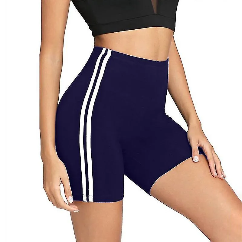 Women's High Waist Gym Shorts Striped Leggings Sports Yoga Pants