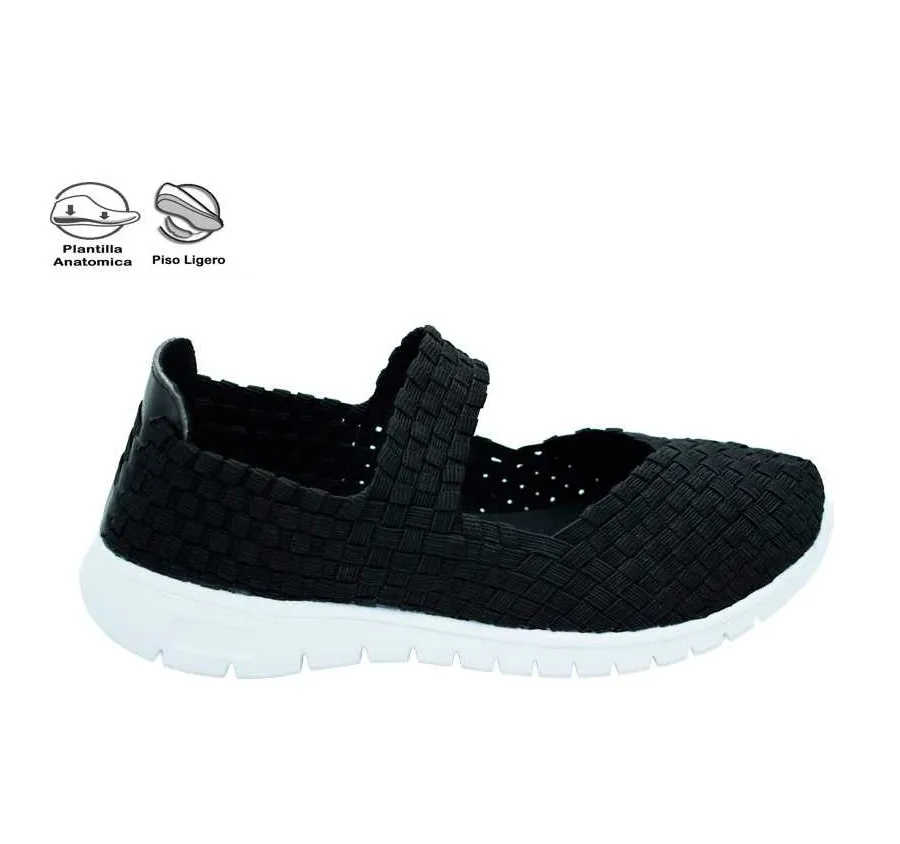 ZAPATILLA DEPORTIVA MUJER VELCRO REJILLA NEGRO PLANTILLA MEMORY SPONGE