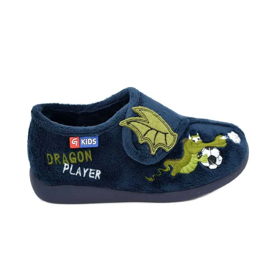 ZAPATILLA GARZÓN DE CASA CÓMODA VELCRO SUATEX MARINO BORDADO DRAGÓN
