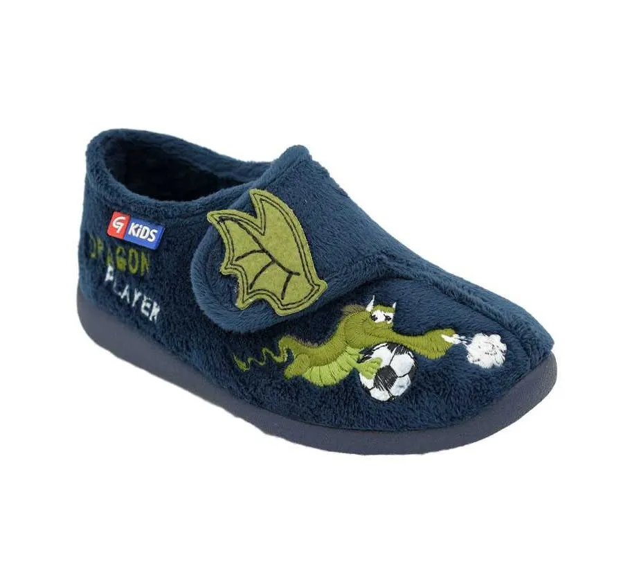 ZAPATILLA GARZÓN DE CASA CÓMODA VELCRO SUATEX MARINO BORDADO DRAGÓN
