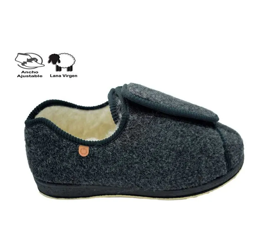 ZAPATILLA LA CADENA 64426 ANATOMICA PIES DELICADOS VELCRO FORRO LANA VIRGEN GRIS 26626