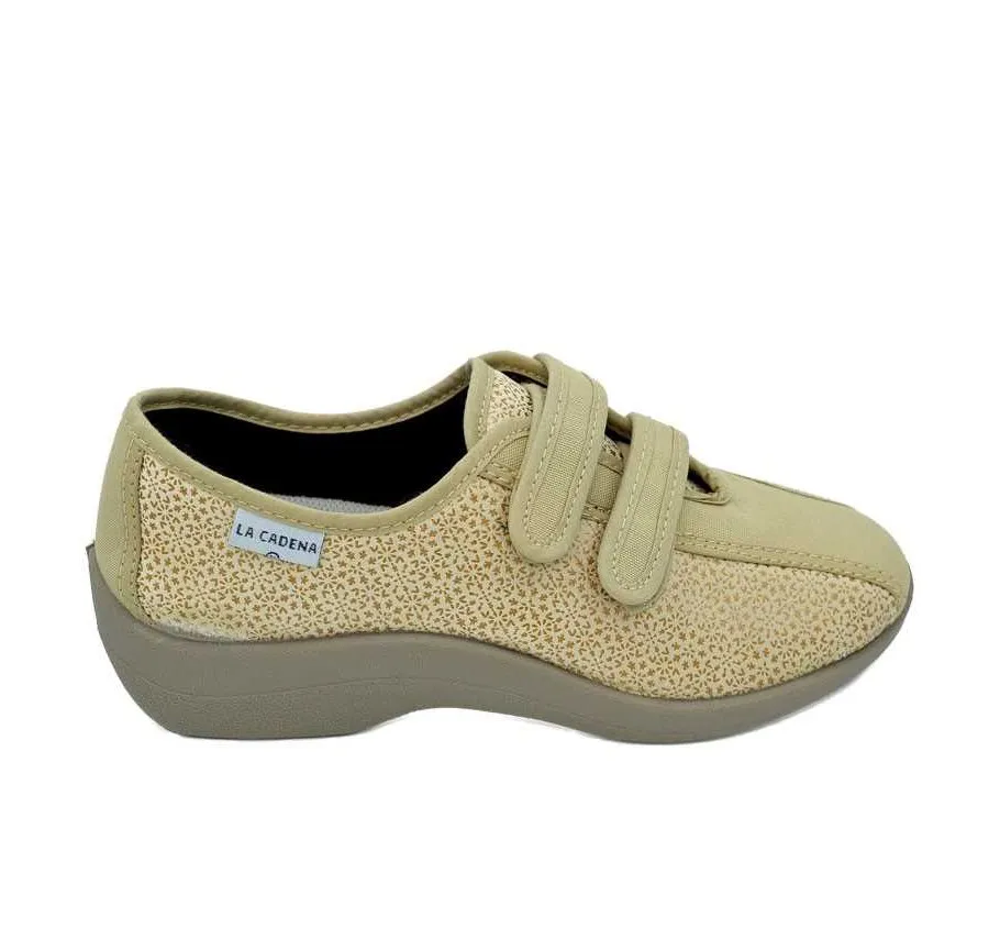 ZAPATILLA LA CADENA ANATÓMICA VELCRO LICRA BEIGE PLANTILLA EXTRAÍBLE