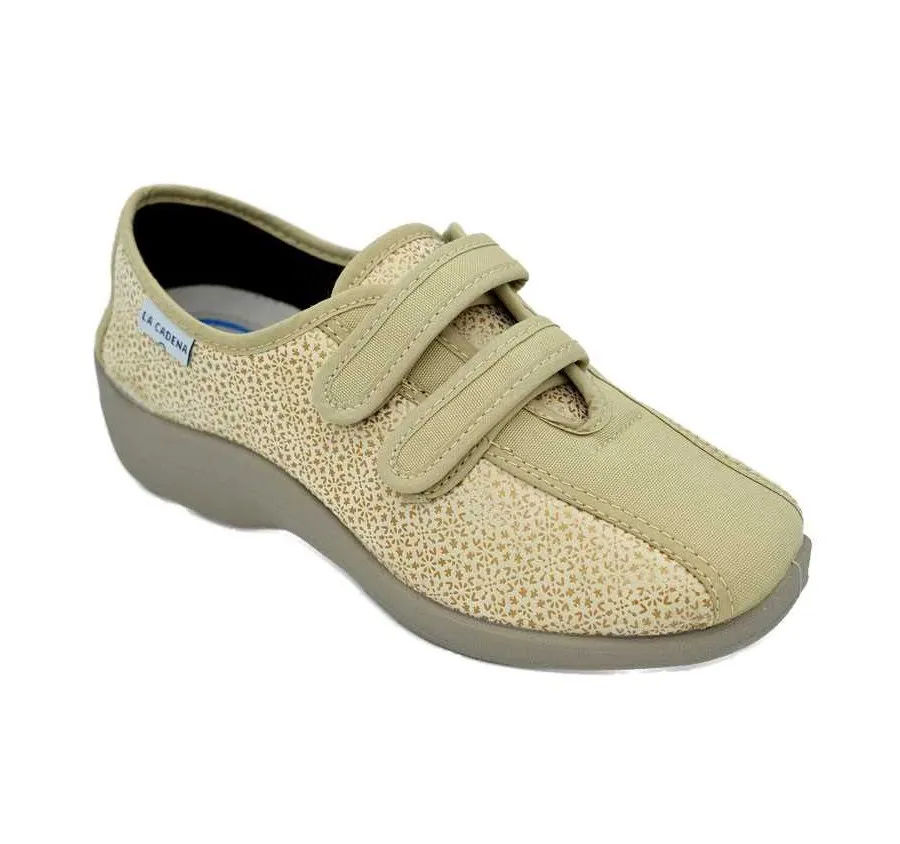 ZAPATILLA LA CADENA ANATÓMICA VELCRO LICRA BEIGE PLANTILLA EXTRAÍBLE