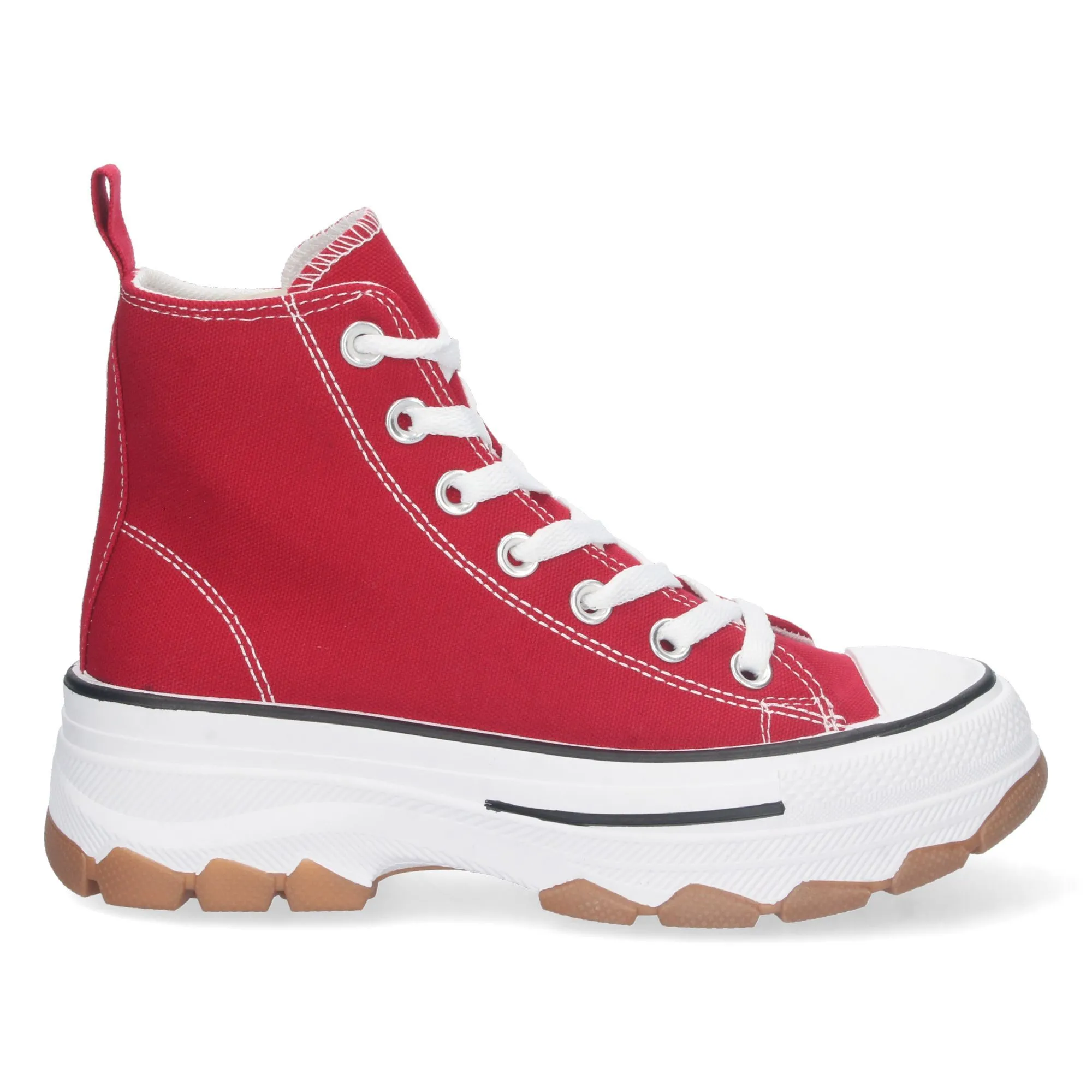 Zapatillas de lona abotinadas suela plataforma mujer color rojo