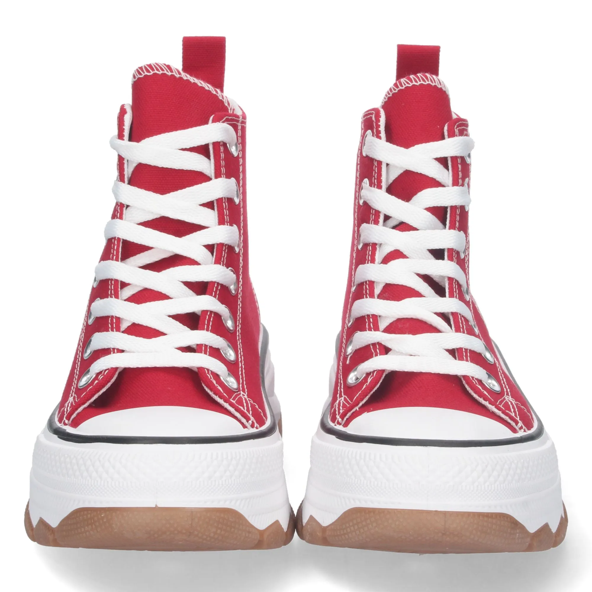 Zapatillas de lona abotinadas suela plataforma mujer color rojo