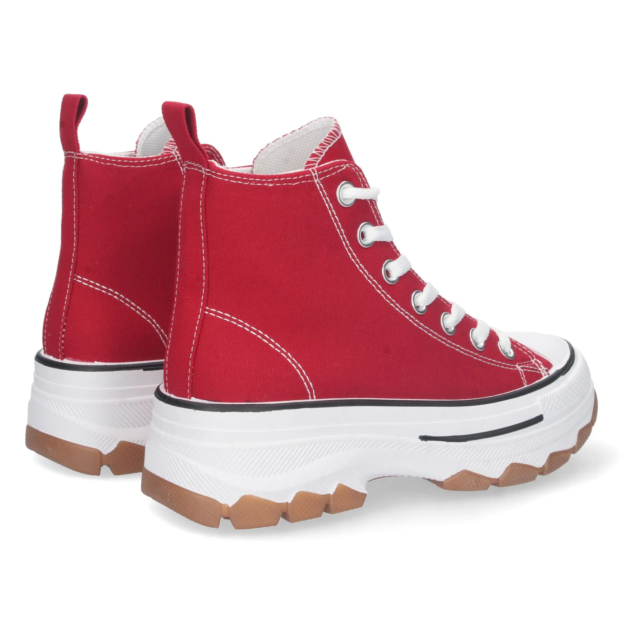 Zapatillas de lona abotinadas suela plataforma mujer color rojo