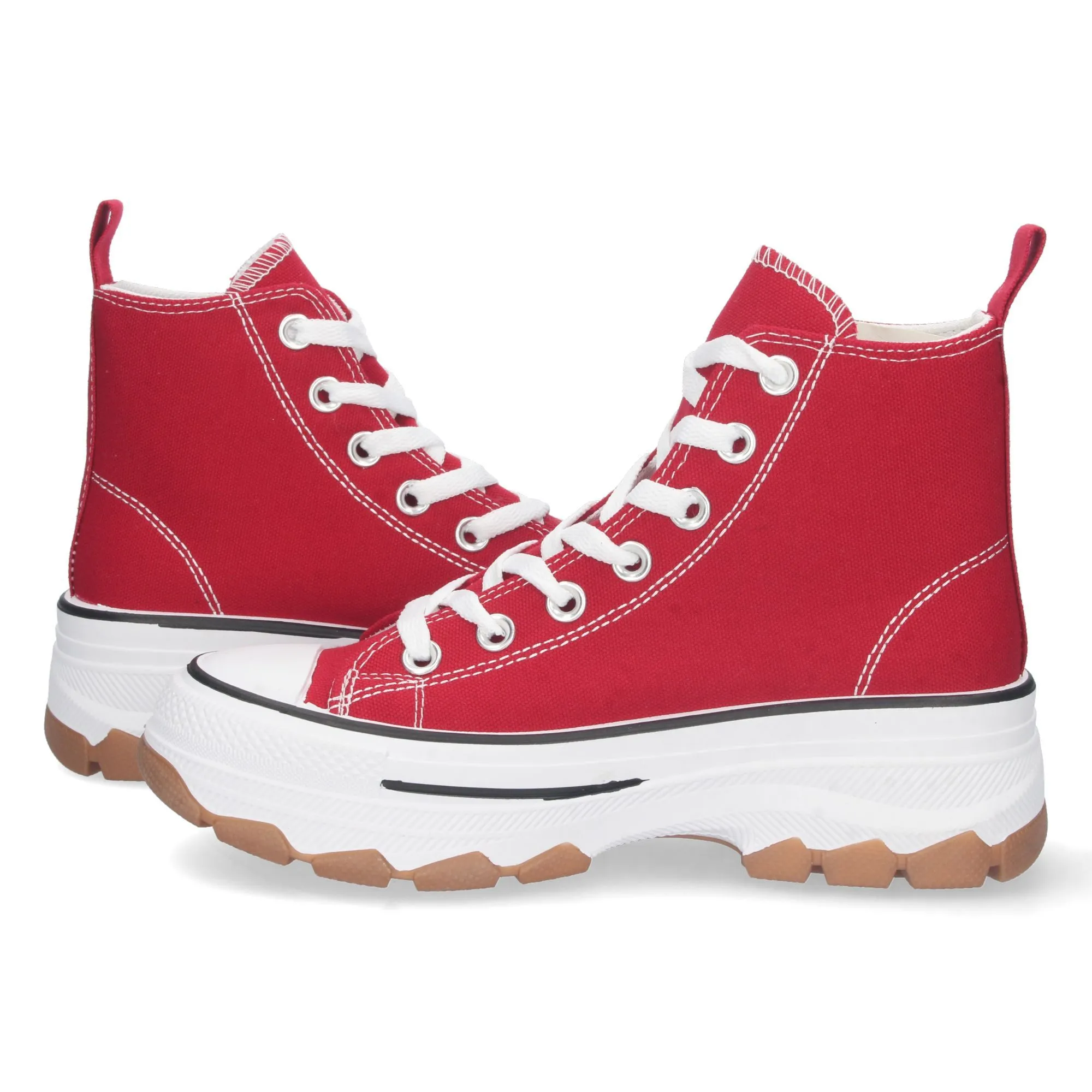 Zapatillas de lona abotinadas suela plataforma mujer color rojo