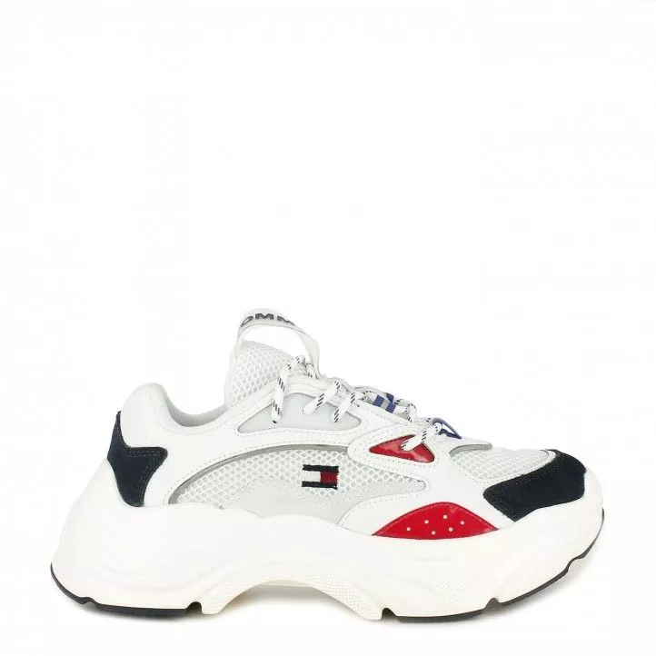 Zapatillas deportivas Tommy Hilfiger blancas fashion chunky  con cordones y combinado  con diferentes tejidos