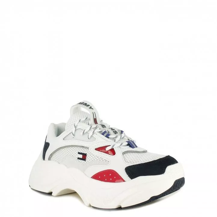 Zapatillas deportivas Tommy Hilfiger blancas fashion chunky  con cordones y combinado  con diferentes tejidos