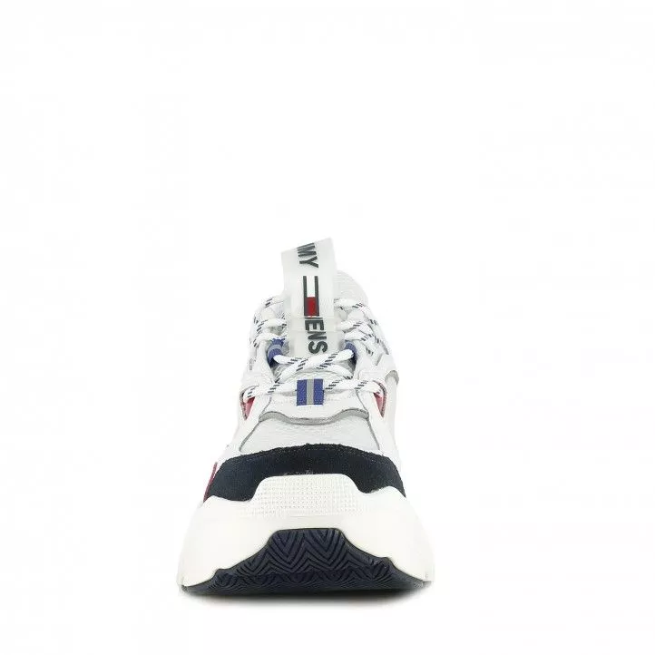 Zapatillas deportivas Tommy Hilfiger blancas fashion chunky  con cordones y combinado  con diferentes tejidos