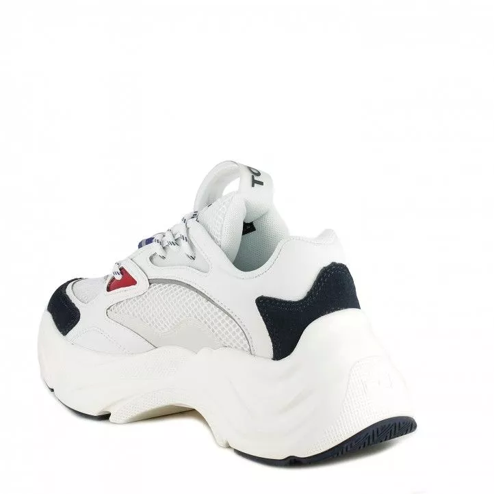 Zapatillas deportivas Tommy Hilfiger blancas fashion chunky  con cordones y combinado  con diferentes tejidos