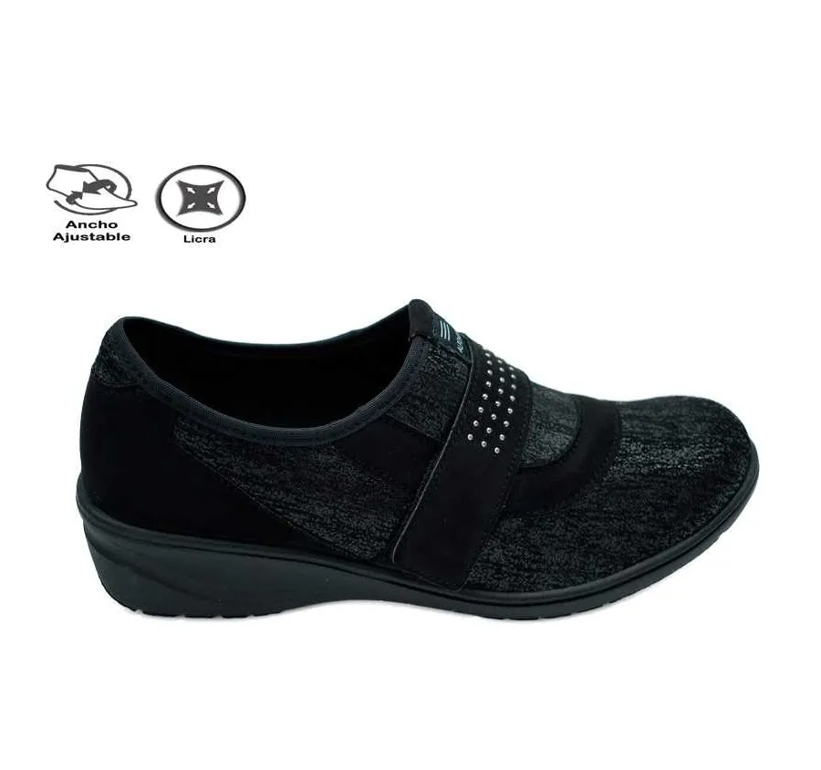ZAPATO ELÁSTICO Y VELCRO LICRA STRETCH NEGRO PLANTILLA EXTRAÍBLE