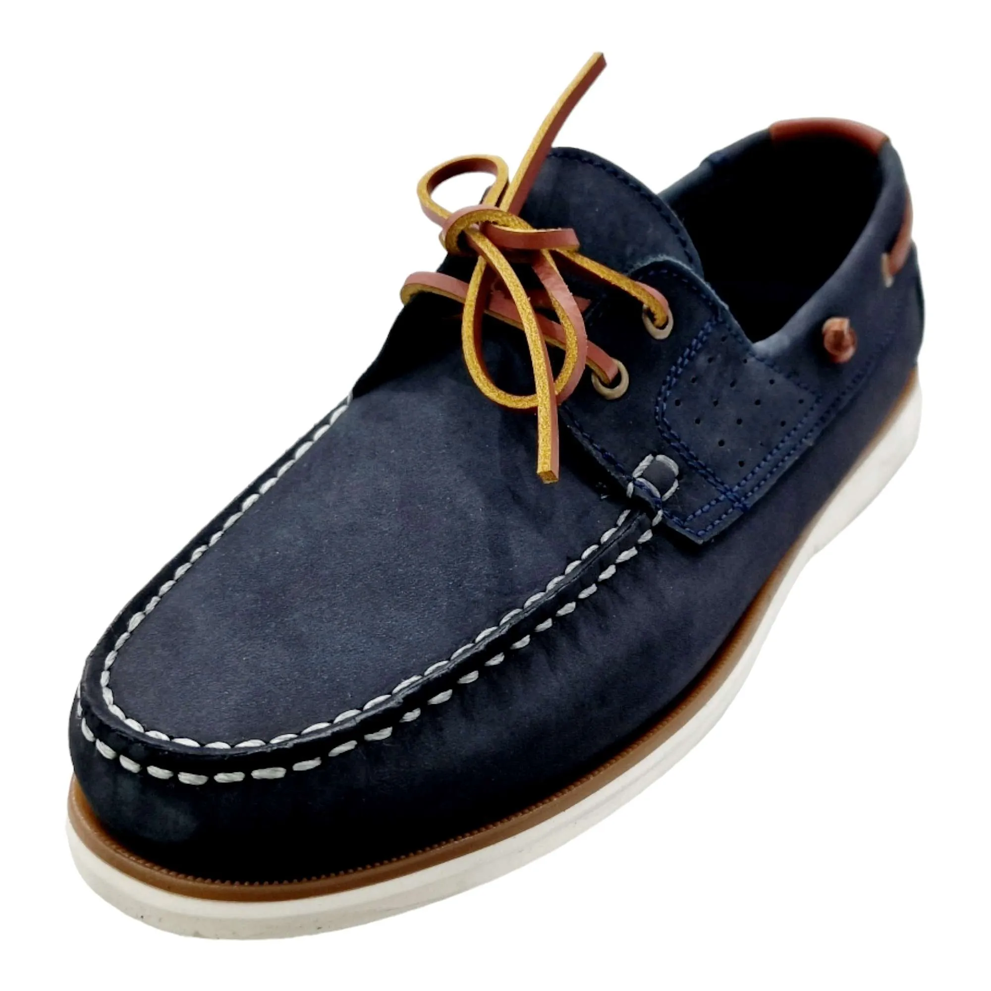 ZAPATOS NAUTICOS HOMBRE CLÁSICO PIEL NOBUCK MARINO MARINO