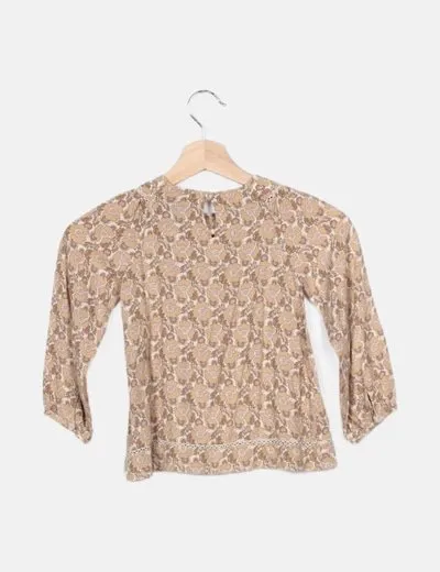 Zara Blusa marrón estampado floral