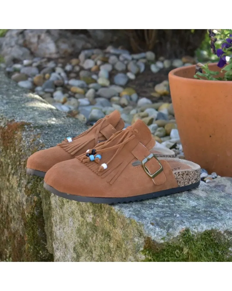 Zueco Bio de piel serraje marrón ISTERIA 24152