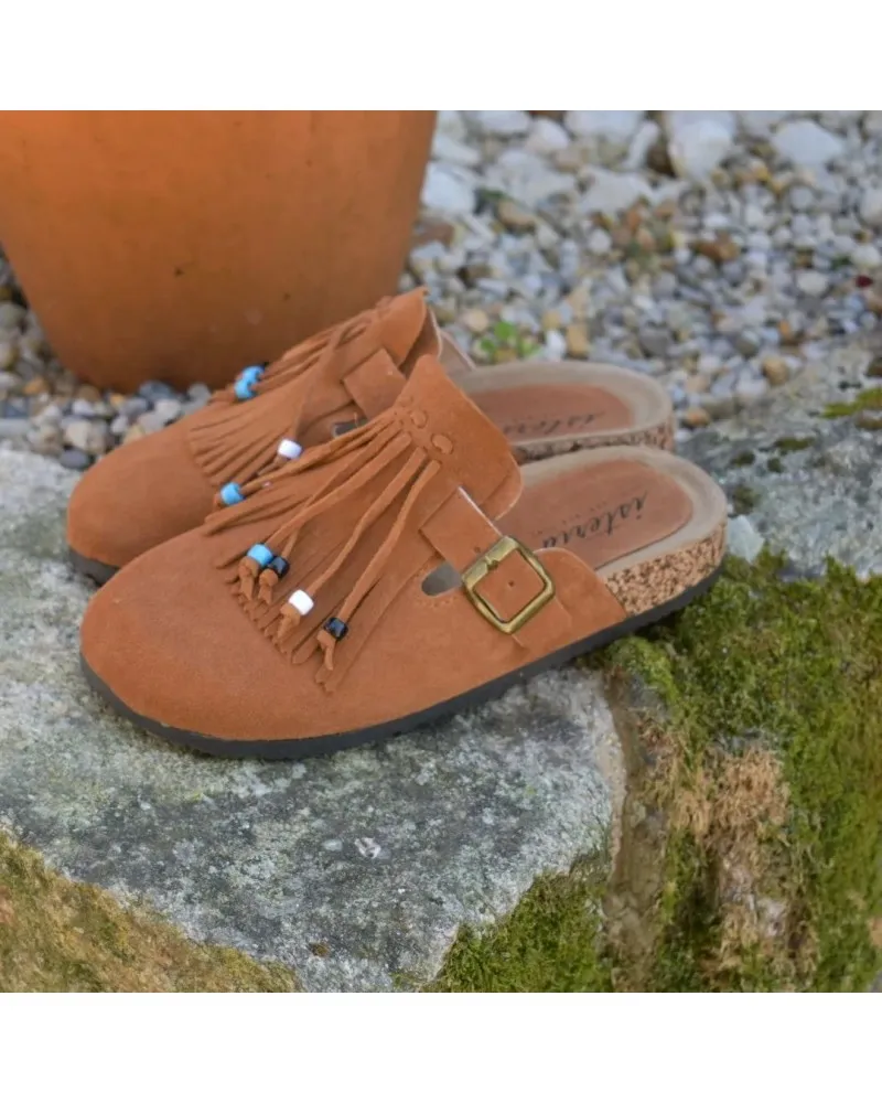 Zueco Bio de piel serraje marrón ISTERIA 24152